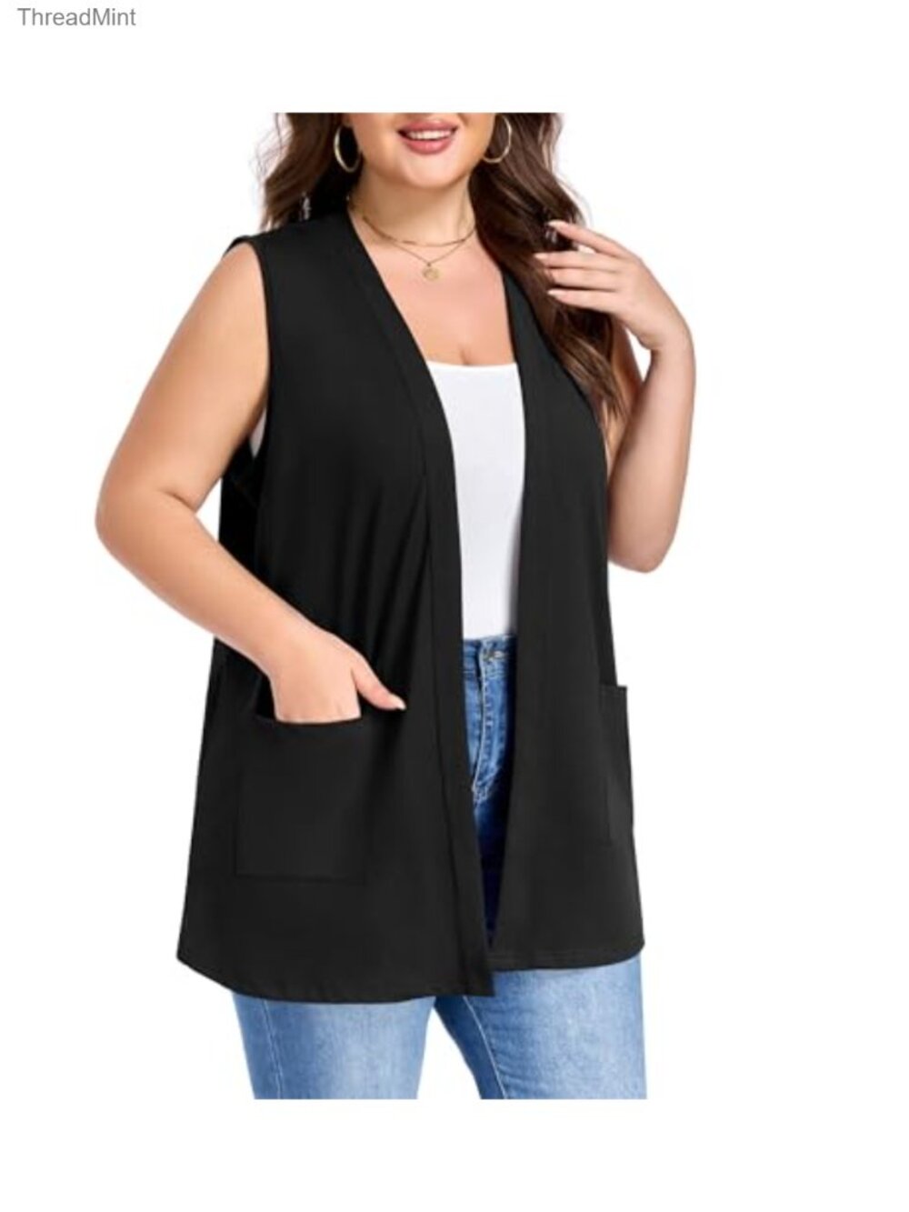 Plus Size Sleeveless Cardigan Vest Lightweight Knit Open Front Casual